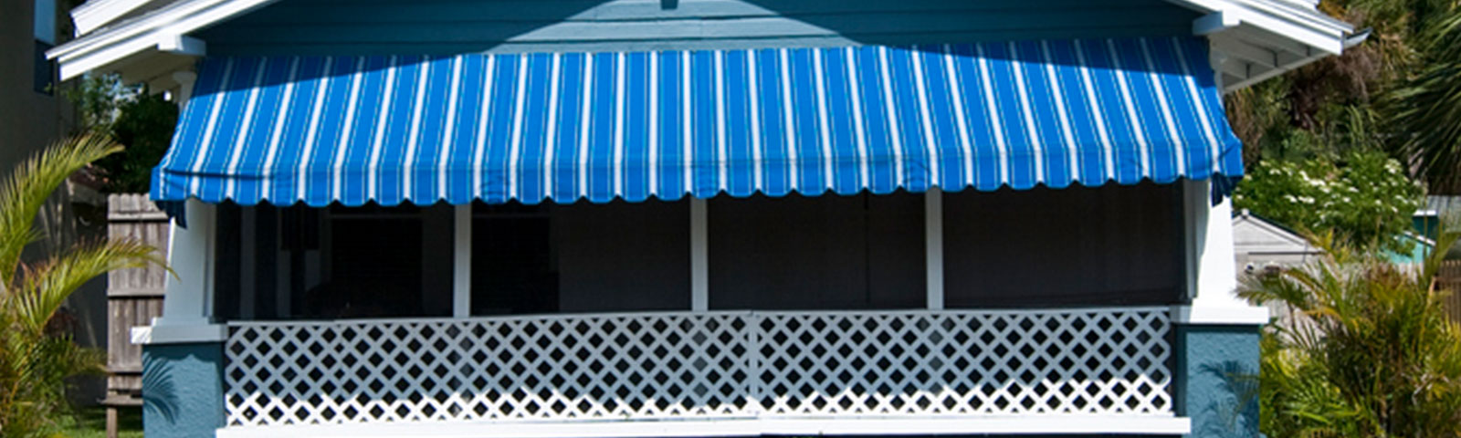 blue-and-white striped awning
